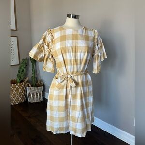 A New Day Target 🎯 Dress Cotton Preppy Gingham Buffalo Check Tan/White Large